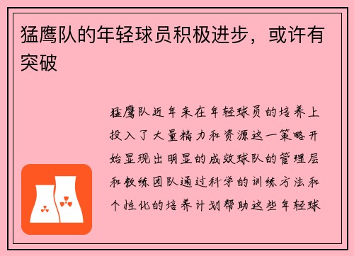 猛鹰队的年轻球员积极进步，或许有突破